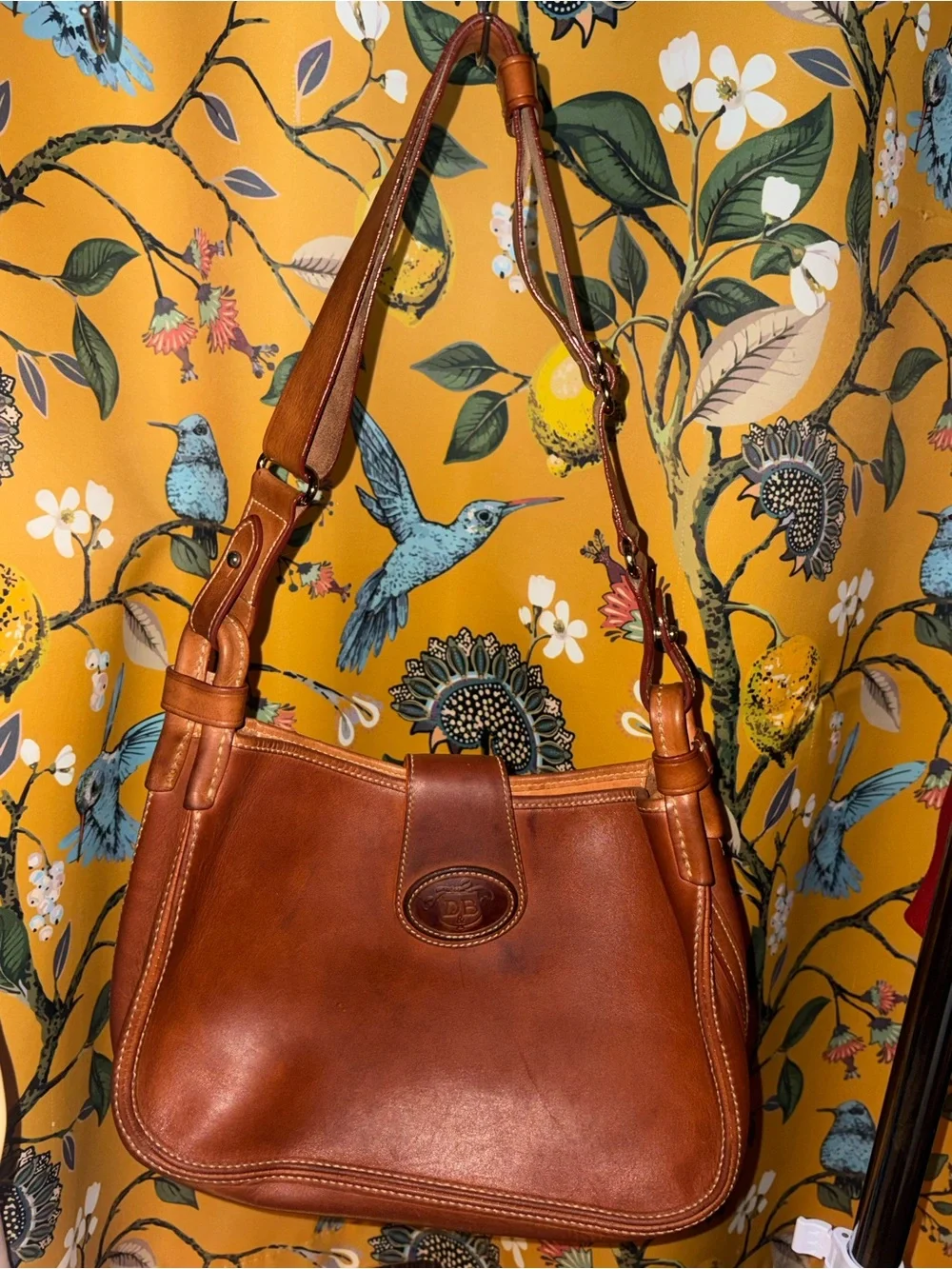 Dooney & Bourke Vintage hobo and Tan Leather and Brown Logo Canvas Bucket Bag
